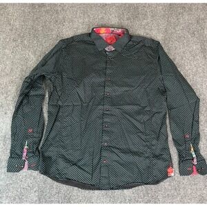 Au Noir‎ Men's Black Blue Dot Button Up Long Sleeve Cotton Shirt Size 6